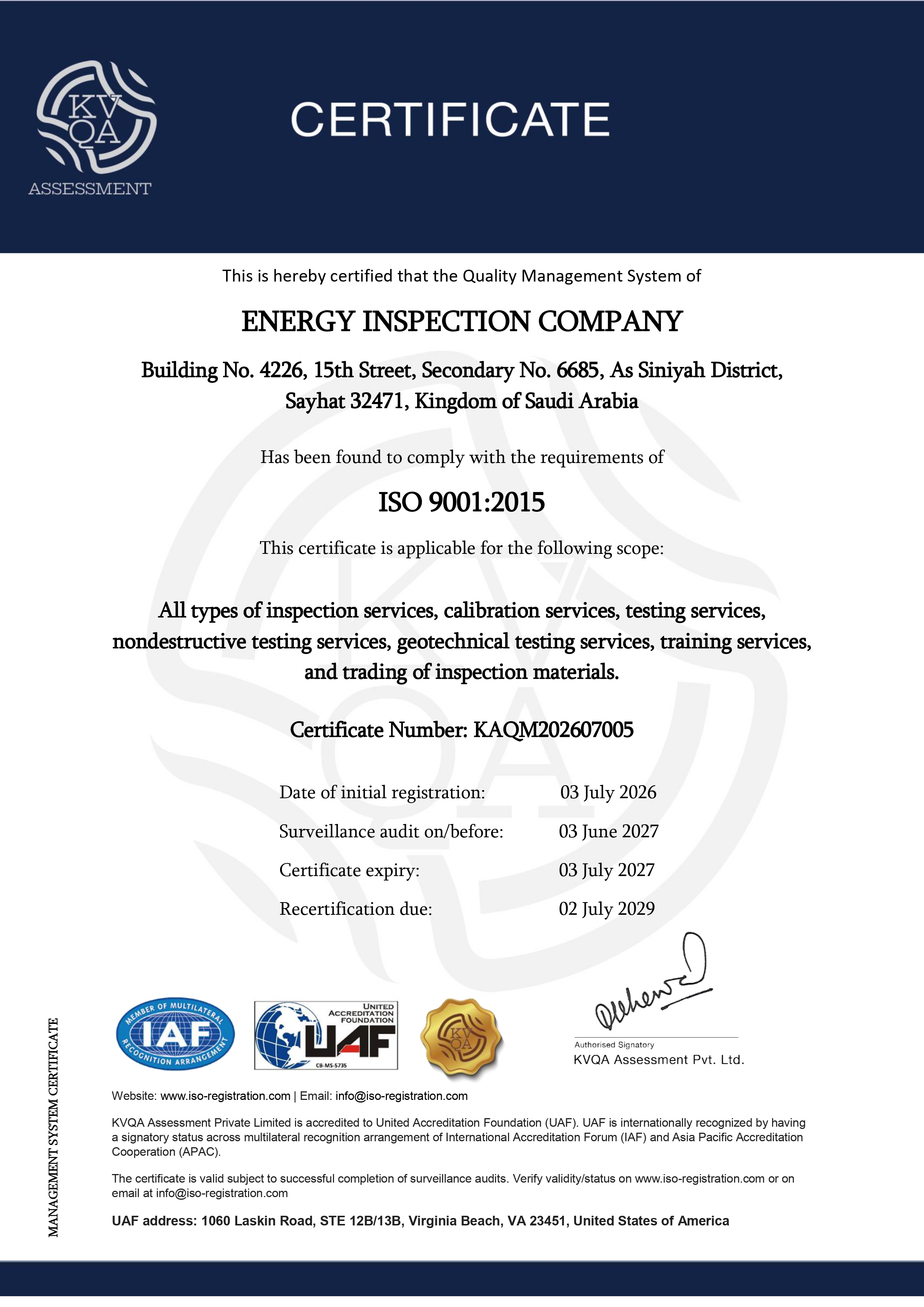 ISO 9001:2015 Certificate